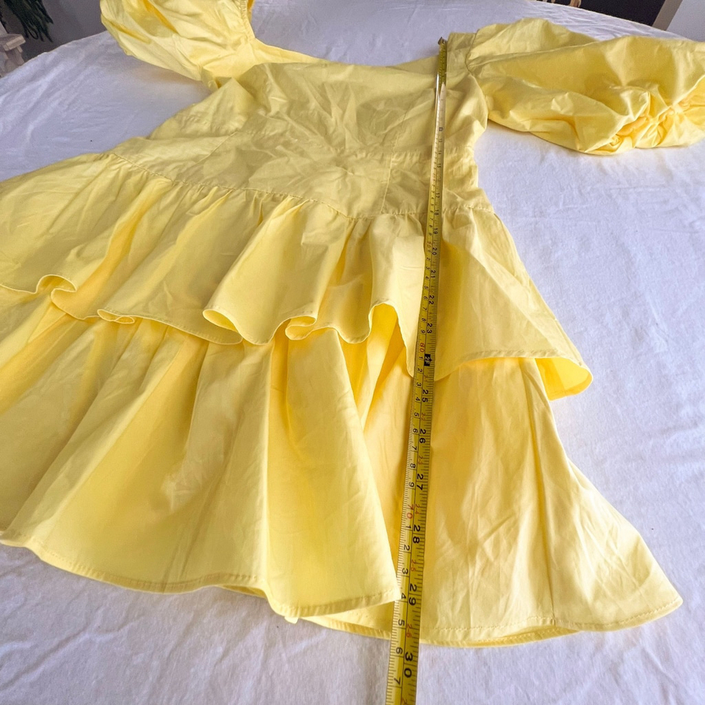 HelloMolly Dress Sz M Yellow Puff Sleeve Tiered Ruffle Mini Cottagecore Babydoll - Picture 13 of 13